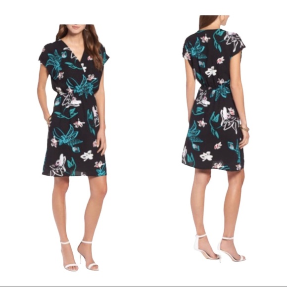 Halogen Dress faux wrap pullover floral elastic waist size XX-Small. Pockets - Picture 1 of 12